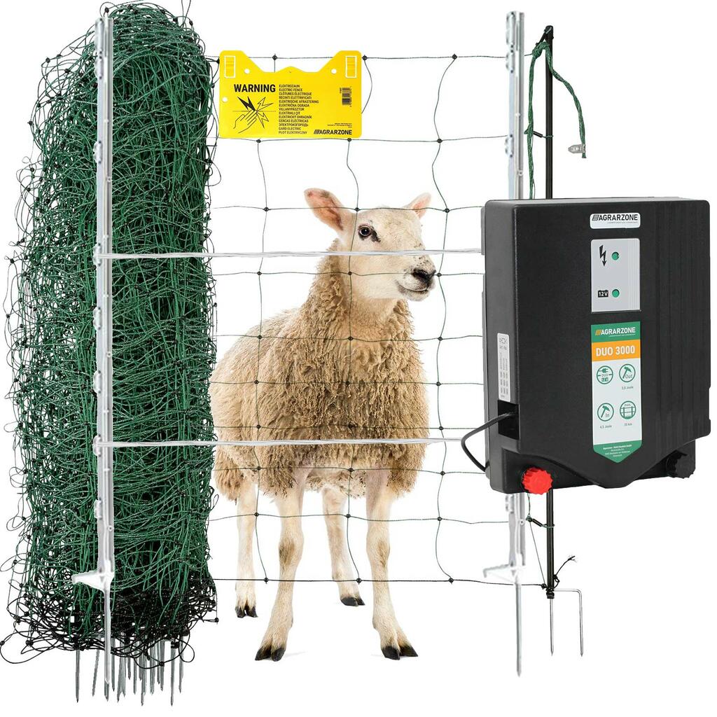 Agrarzone kit recinto antilupo per pecore DUO 3000 12V/230V, 4,5J, rete 500 m x 90 cm + filo 1000 m