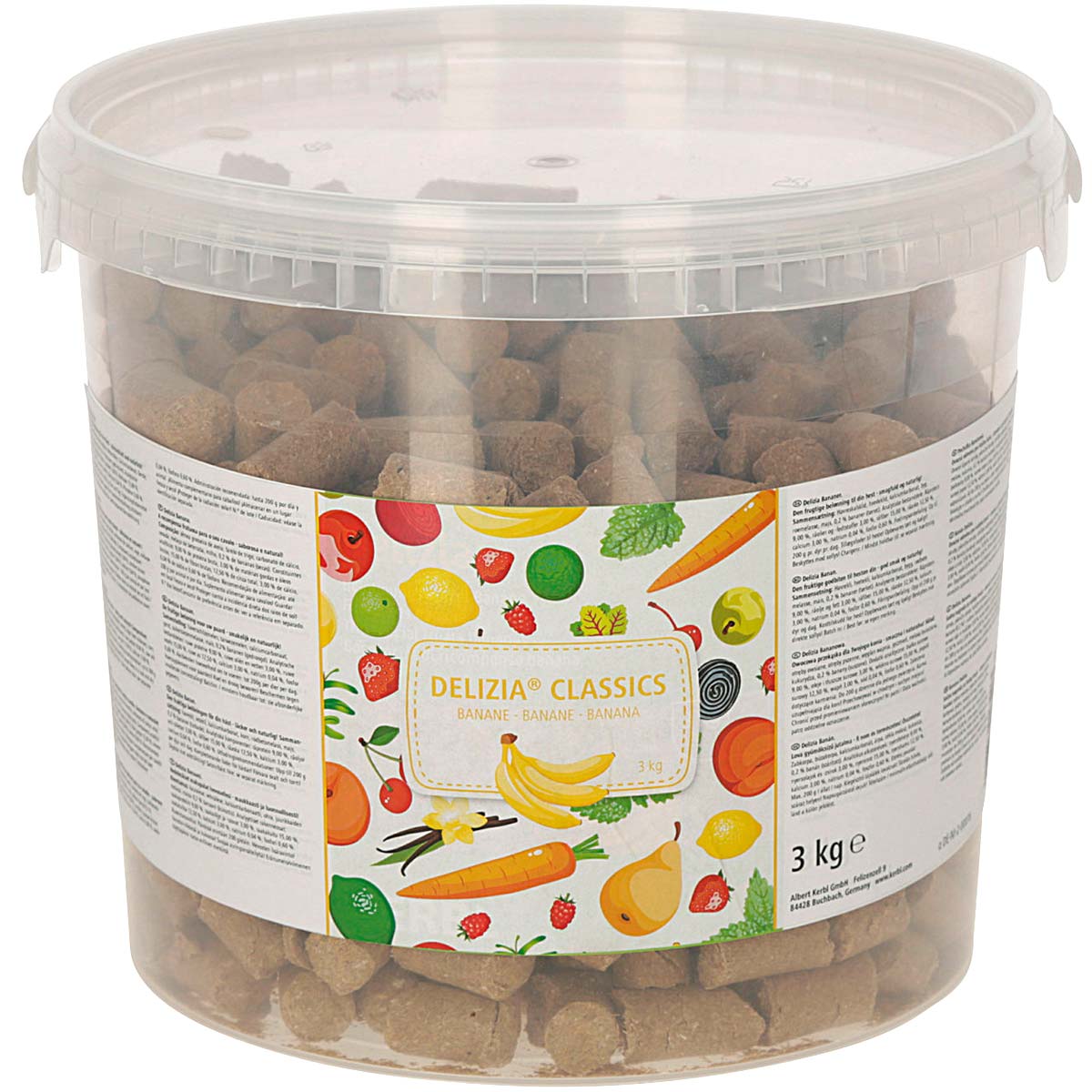 Kerbl Delizia Snack per cavalli in cubetti secchio 3 Kg banana