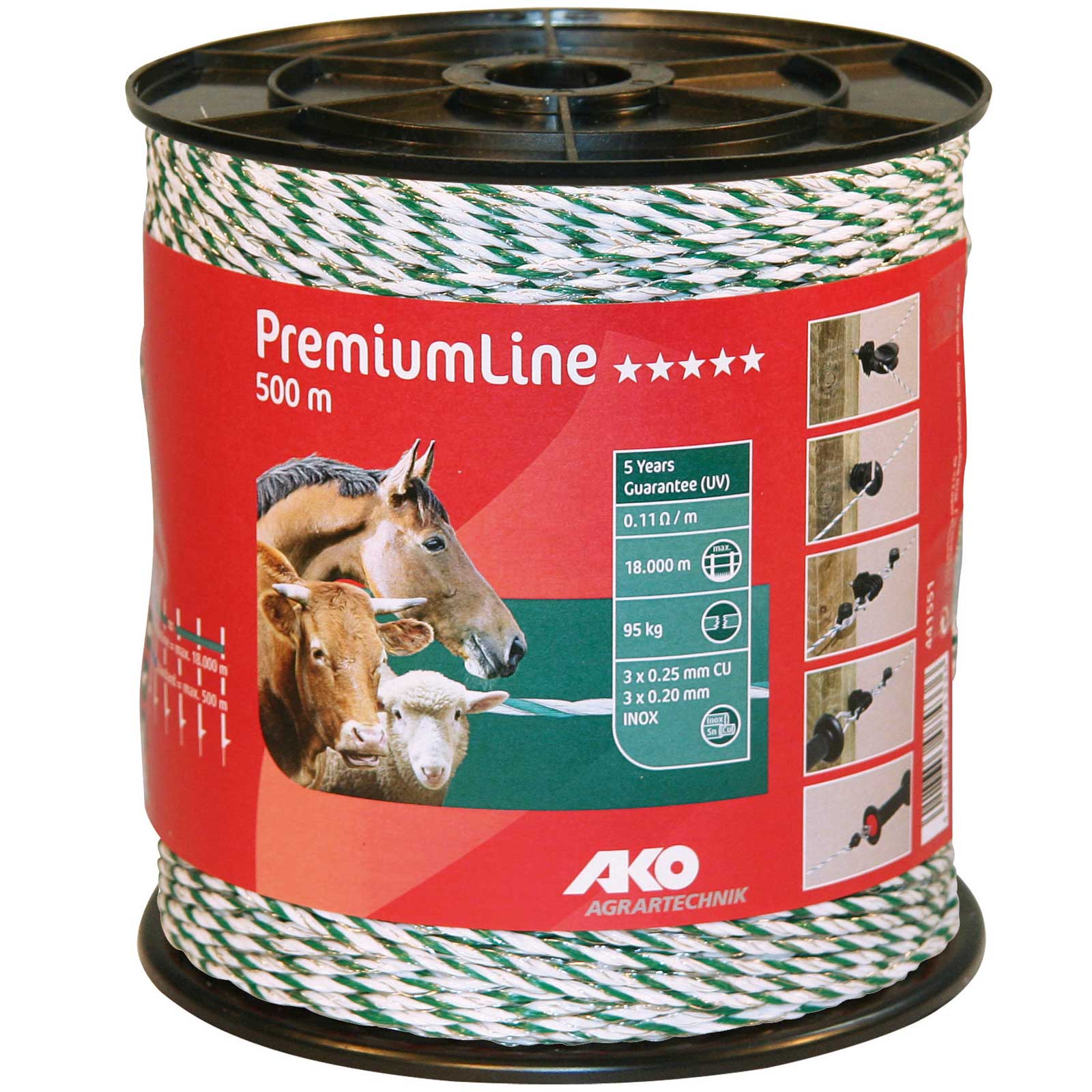 AKO Filo per recinto elettrico PremiumLine 0.20 acciaio + 0.25 rame, bianco / verde