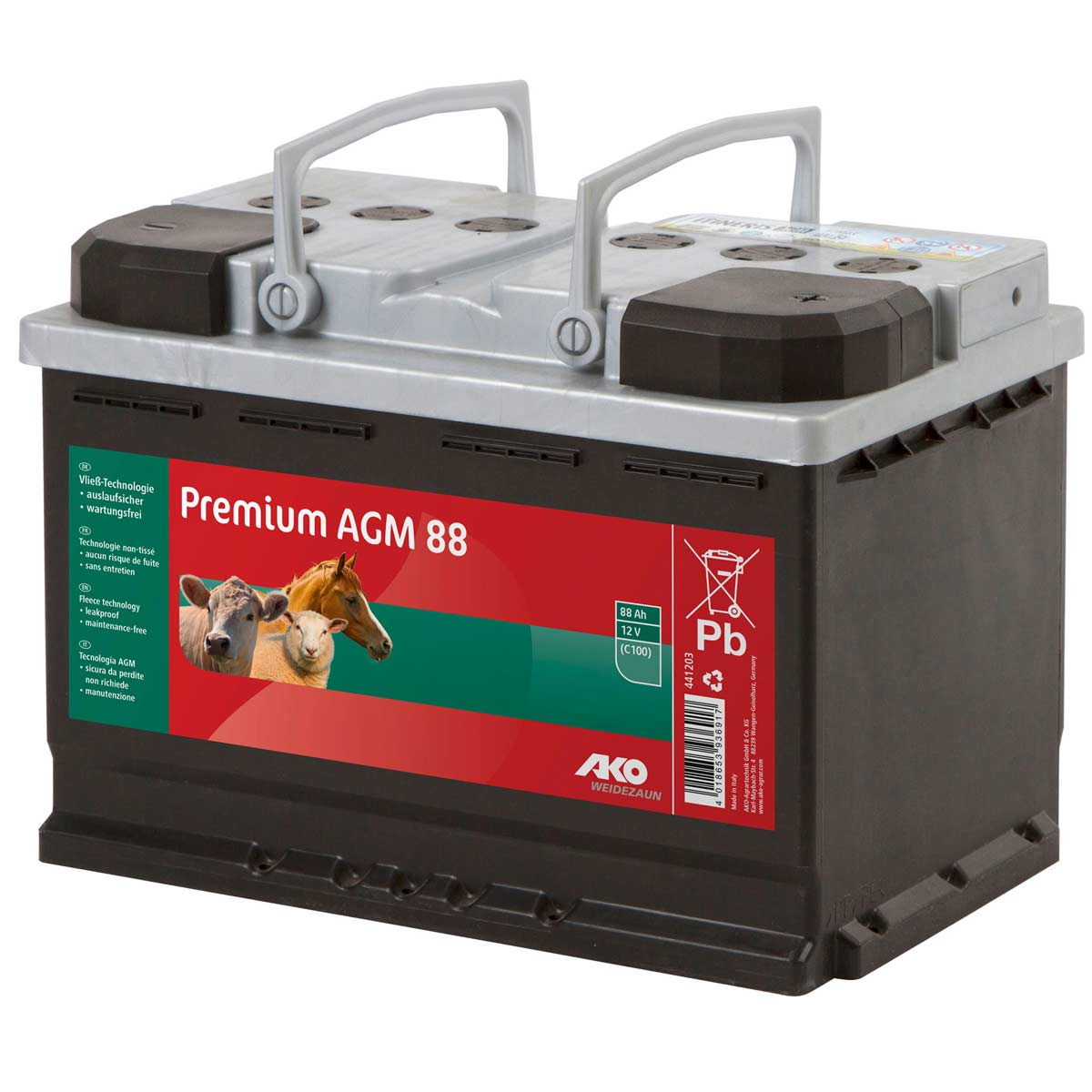 AKO Batteria per recinto elettrico Premium AGM 12 V 88 Ah
