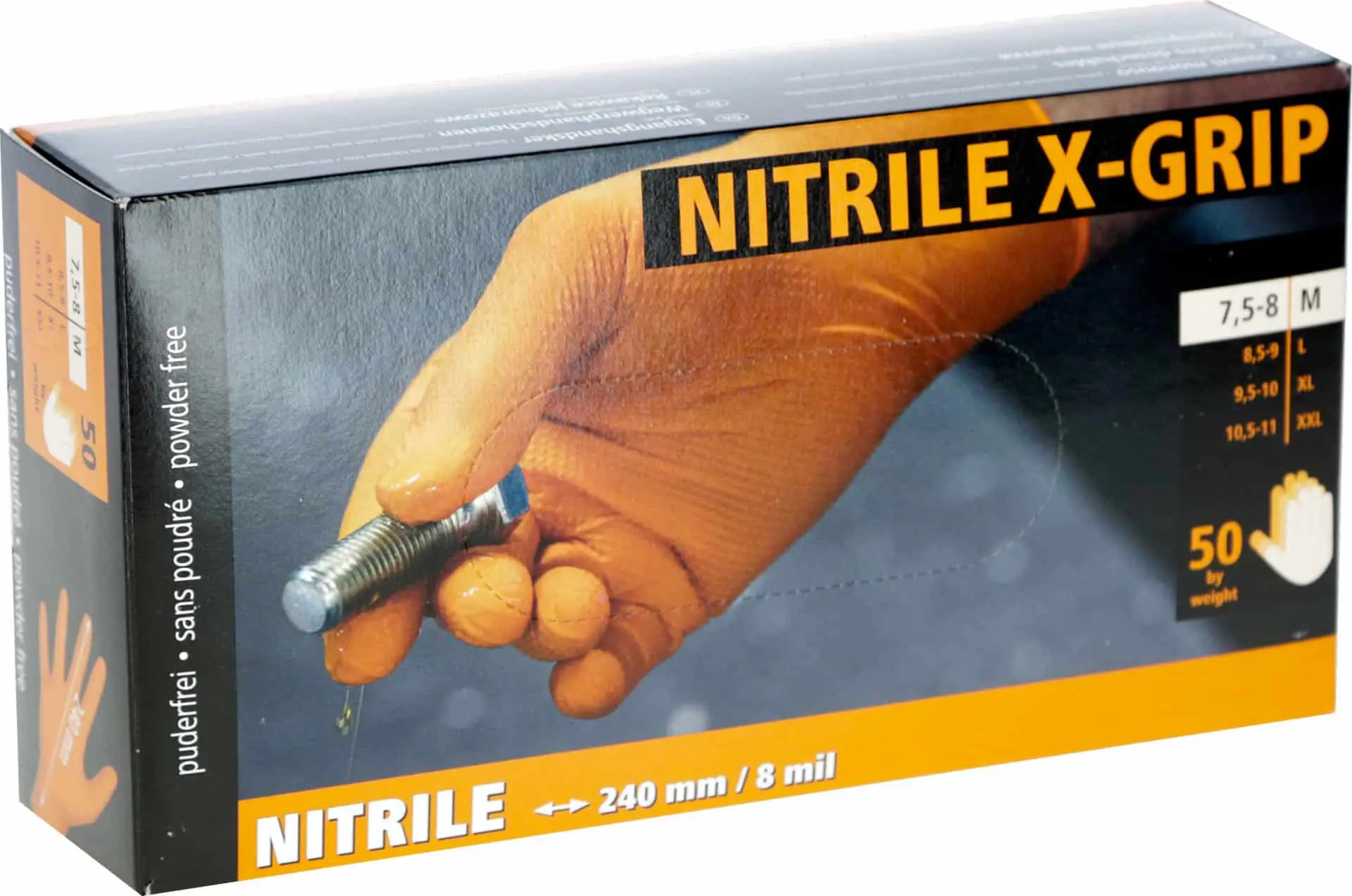 Nitrile Dispos. Glove X-Grip 240mm, 50 pcs, Size XL, orange
