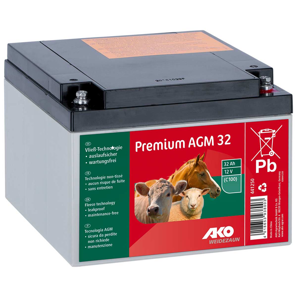 AKO Batteria per recinto elettrico Premium AGM 12 V 32 Ah