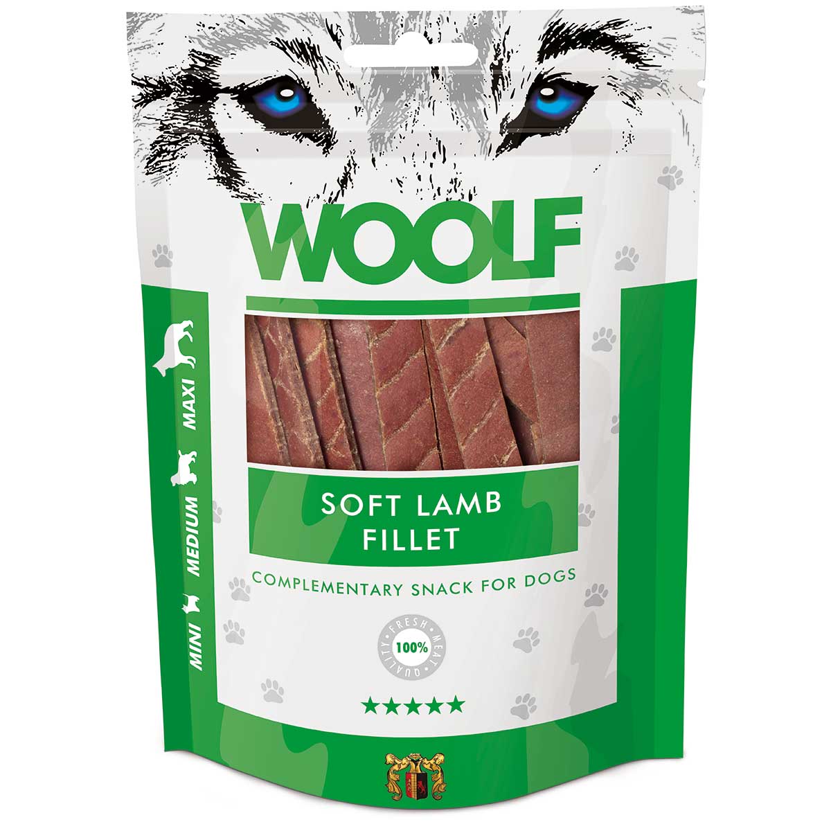 Woolf dog treats strisce di filetto di agnello tenero