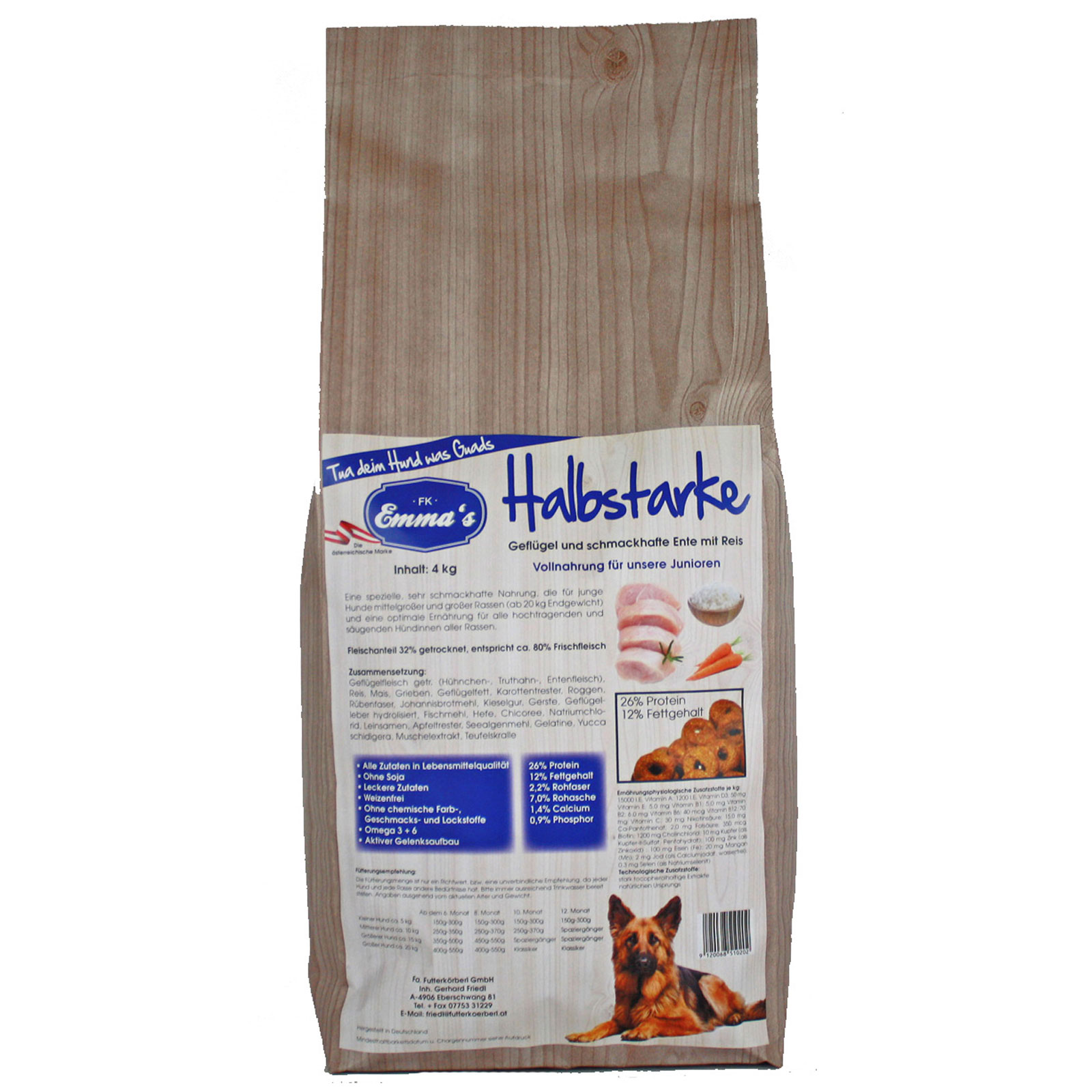 Emmas Halbstarke Crocchette per cani junior con pollo, anatra e riso 4 kg