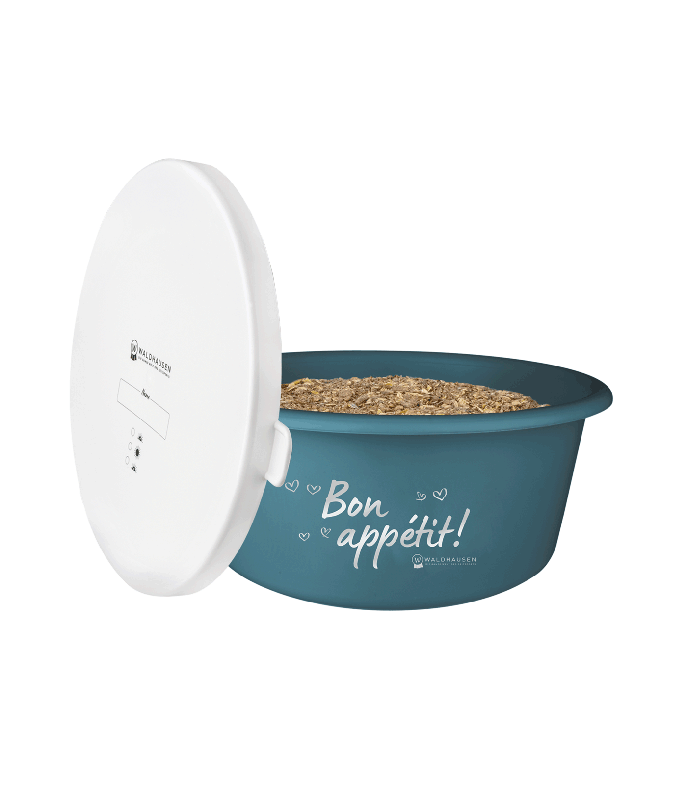 Waldhausen Mangiatoia "Bon Appétit!" con coperchio, blu petrolio, 5 l