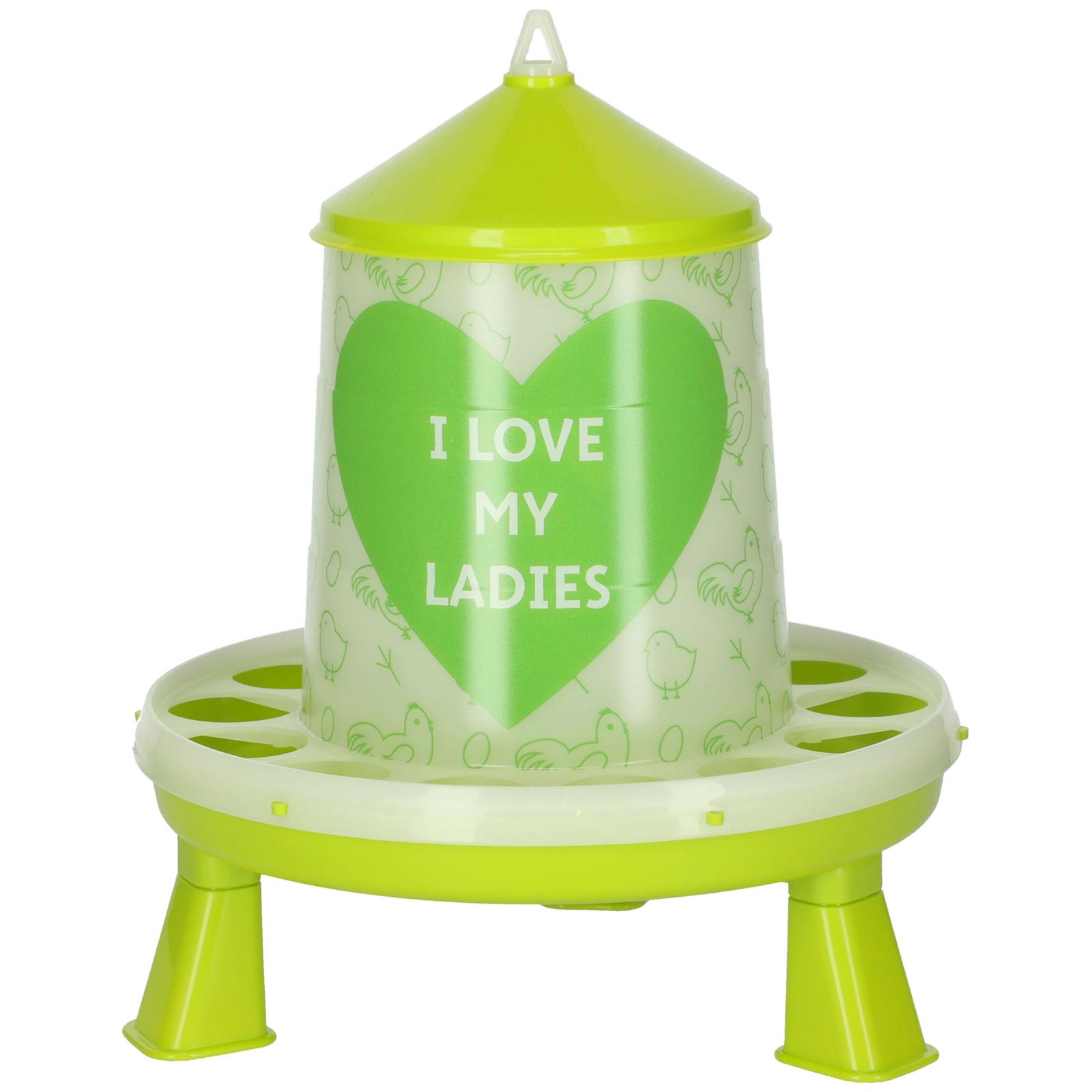 Mangiatoia automatica per galline "I love my Ladies" con piedini 2,4 litri