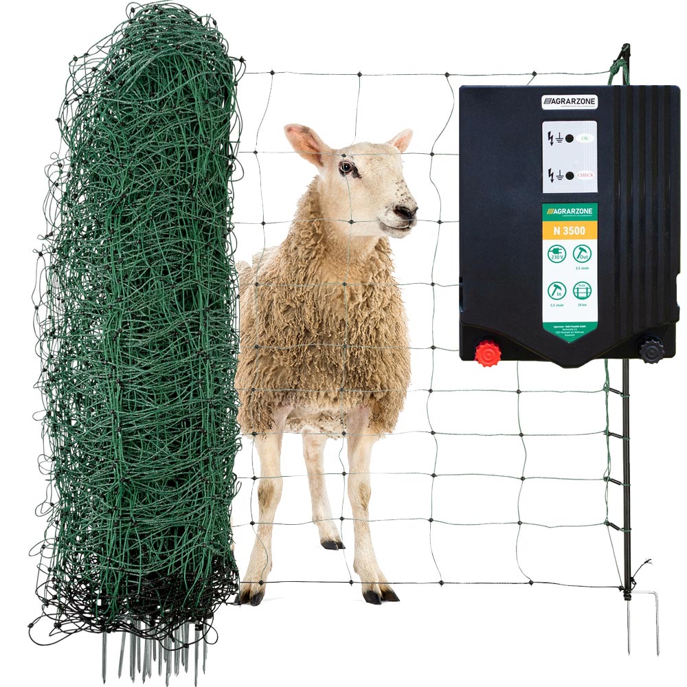 Agrarzone kit recinto elettrico per pecore N 3500, 5,5 J, rete 50 m x 90 cm, verde