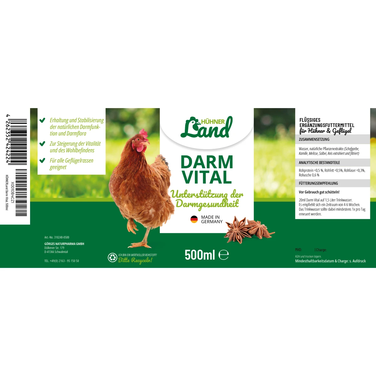 Darm Vital Probiotico per pollame con erbe 500 ml