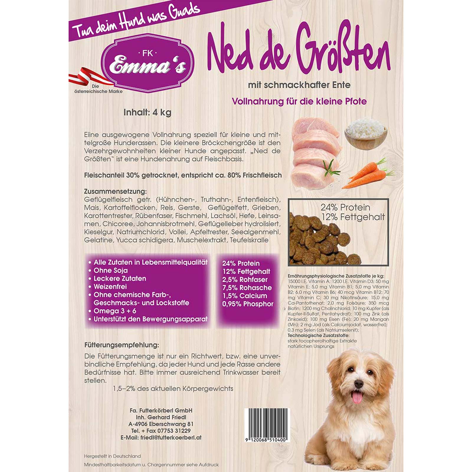 Emmas Ned de Größten Crocchette per cani piccola taglia con anatra 0,8 kg