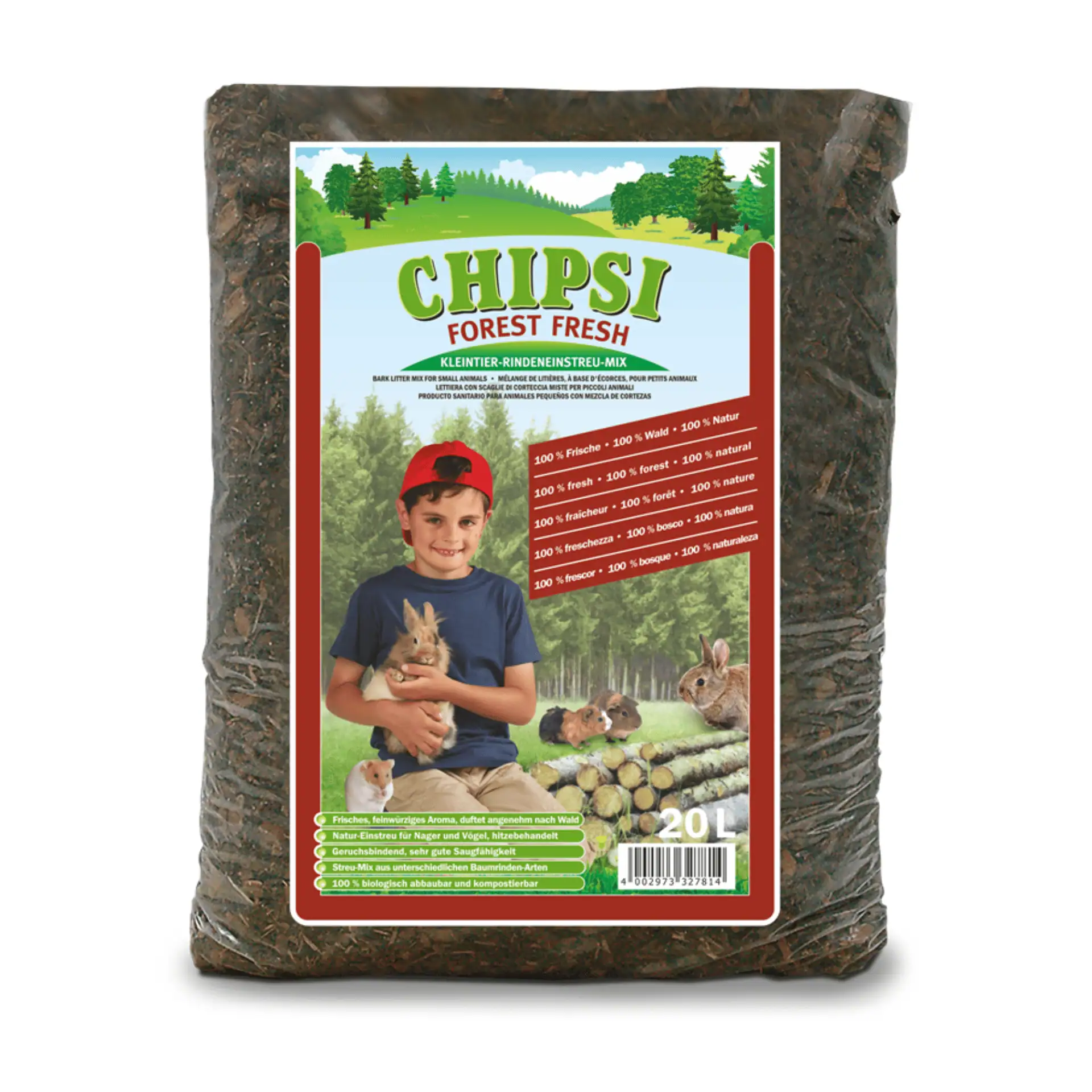 Chipsi Forest Fresh Lettiera per roditori, uccelli e rettili in corteccia 20 L