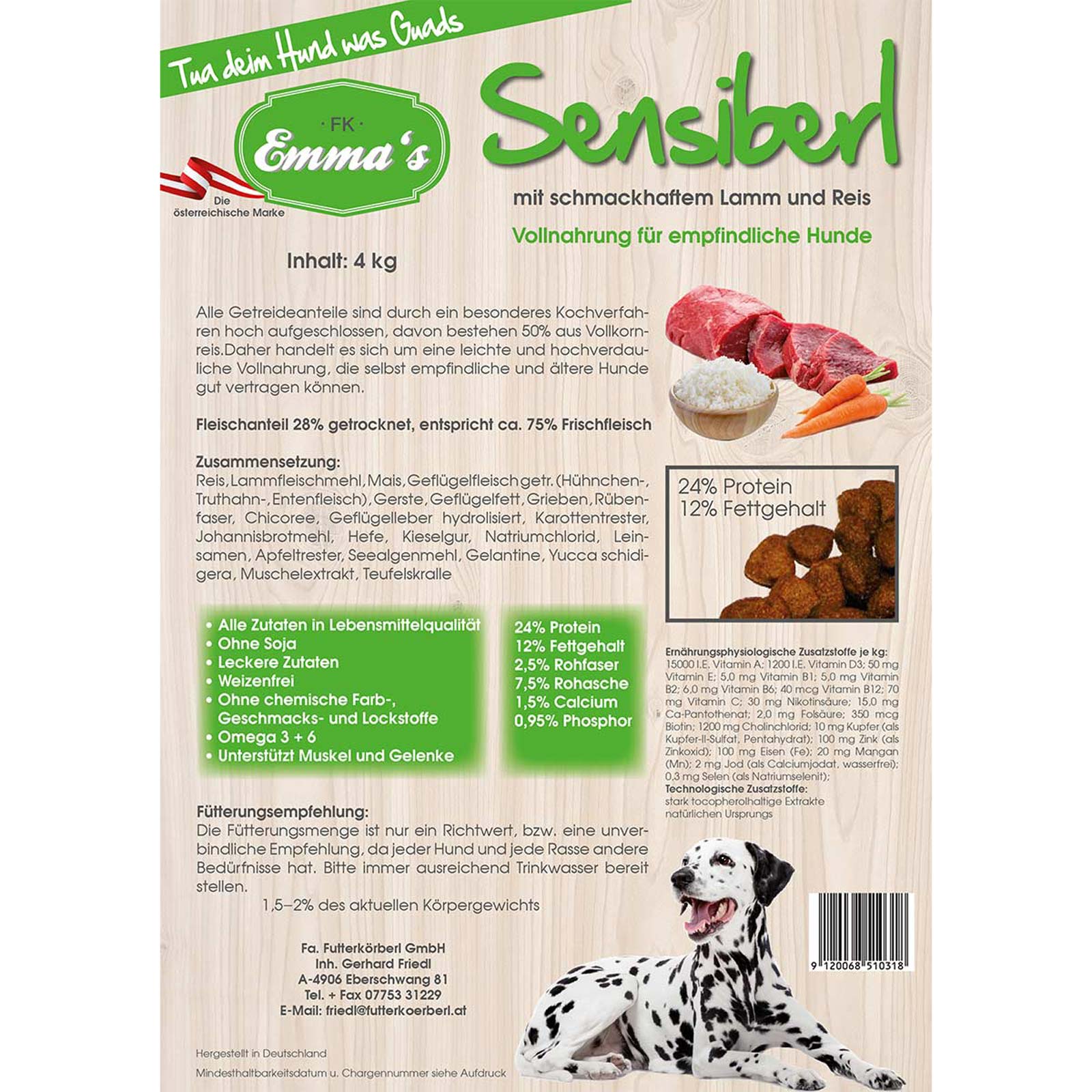 Emmas Sensiberl Crocchette per cani adulti sensibili con riso e agnello 0,8 kg