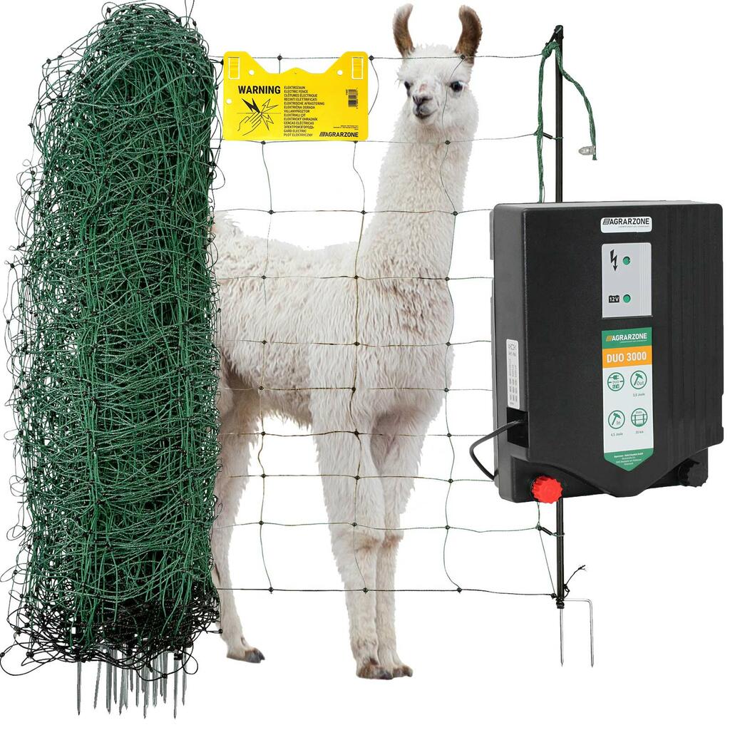 Agrarzone kit recinto elettrico per lama, alpaca e capre DUO 3000 12V/230V, 4.5J, rete 50m x 108cm, verde