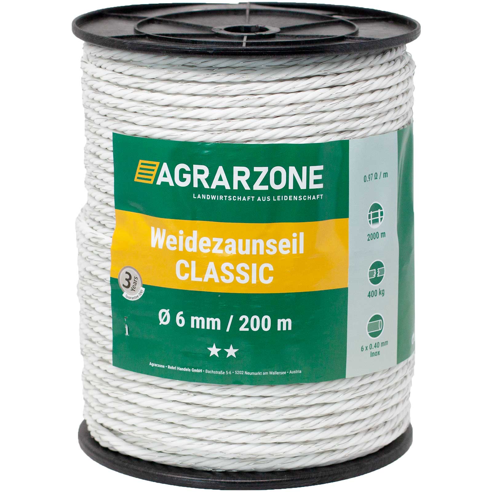 Agrarzone Corda per recinto elettrico CLASSIC Ø 6mm, 6x0,40 acciaio inox, bianco Agrarzone Corda per recinto elettrico CLASSIC Ø 6mm, 6x0,40 acciaio inox, bianco
