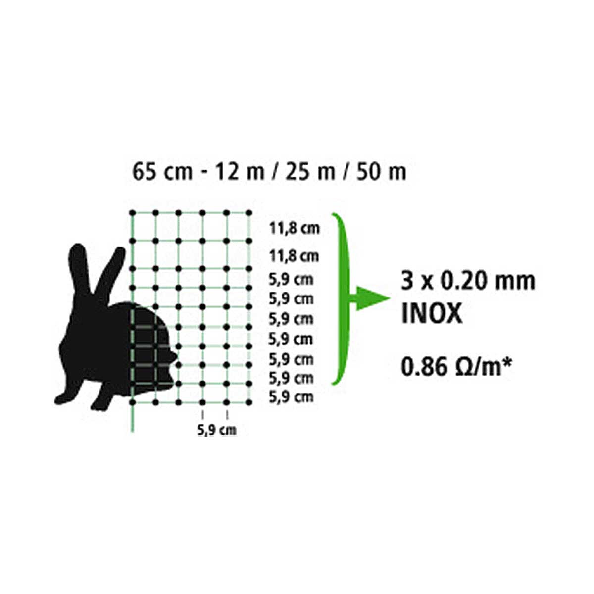 Rete per conigli elettrificabile 50 m, 65 cm a punta doppia