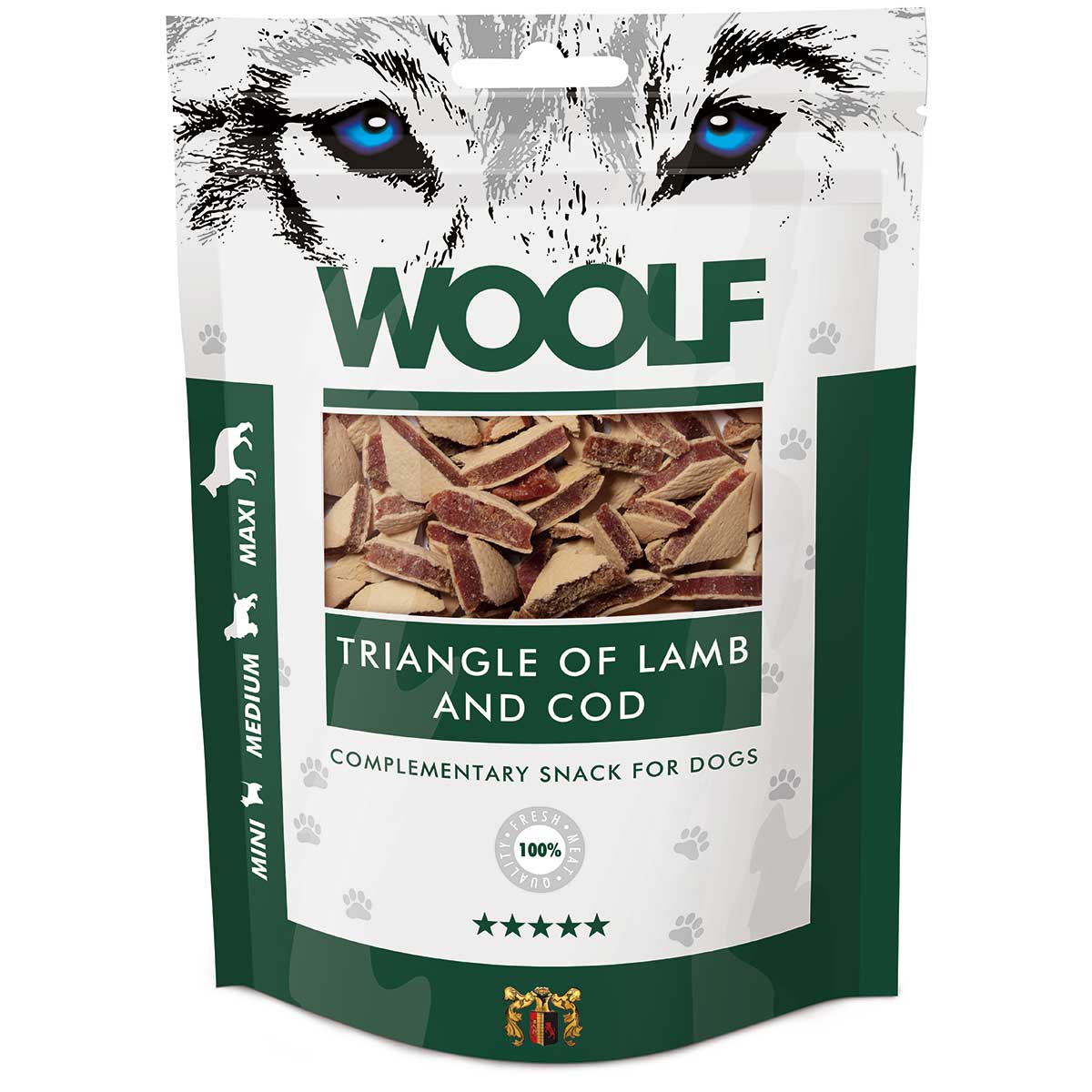 Woolf Dog Treat Triangoli di agnello e merluzzo
