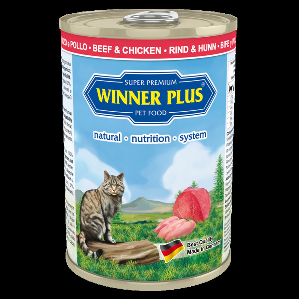Winner Plus Super Premium Cat Menu con manzo e pollo 12 x 395 g