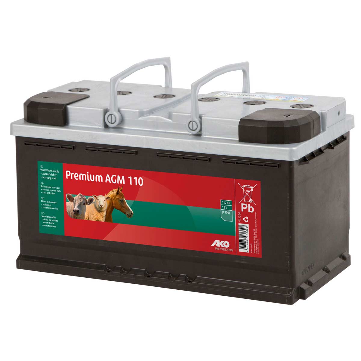 AKO Batteria per recinto elettrico Premium AGM 12 V 110 Ah