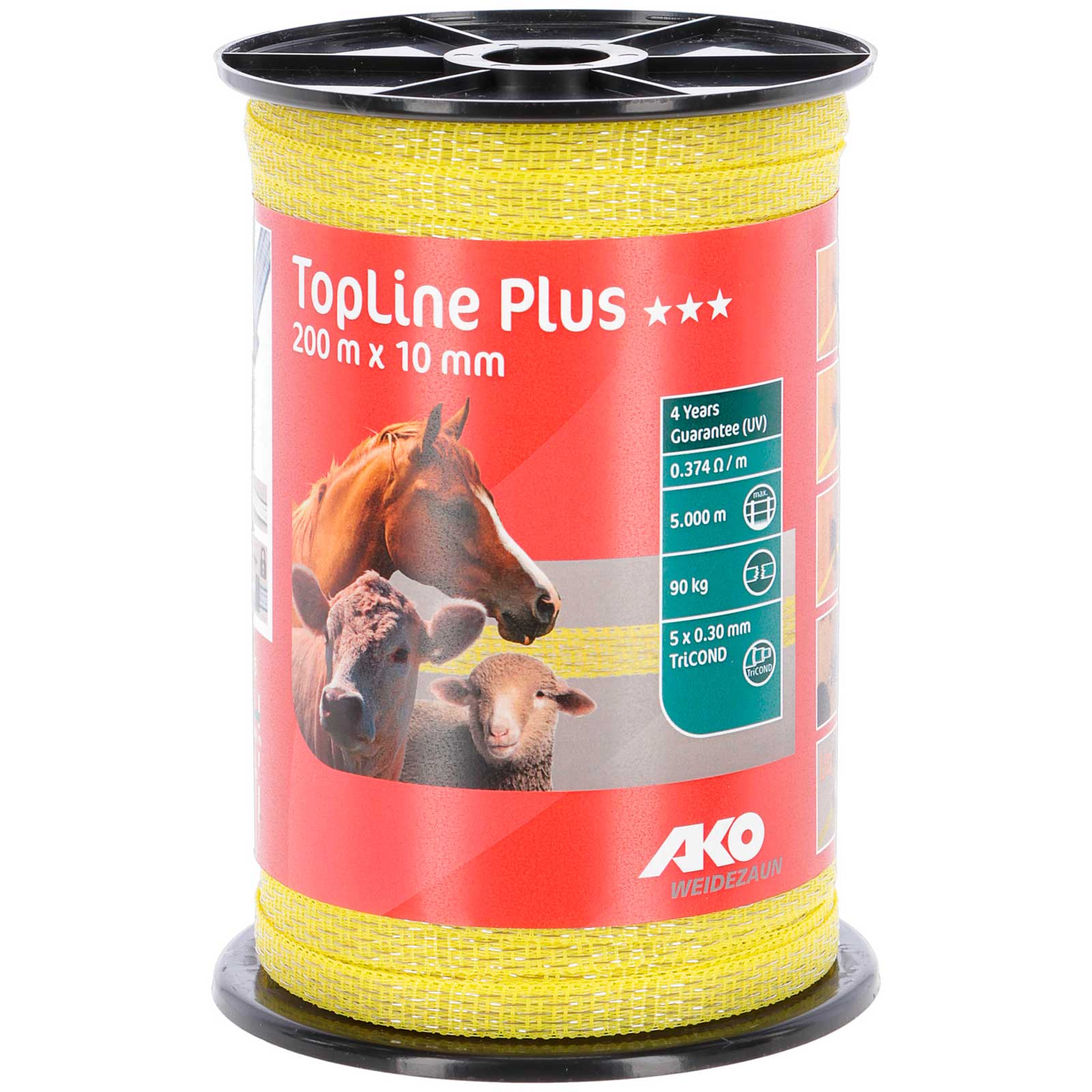 AKO Nastro per recinto elettrico TopLine Plus 200m, 10mm, 5x0.30 TriCOND, giallo