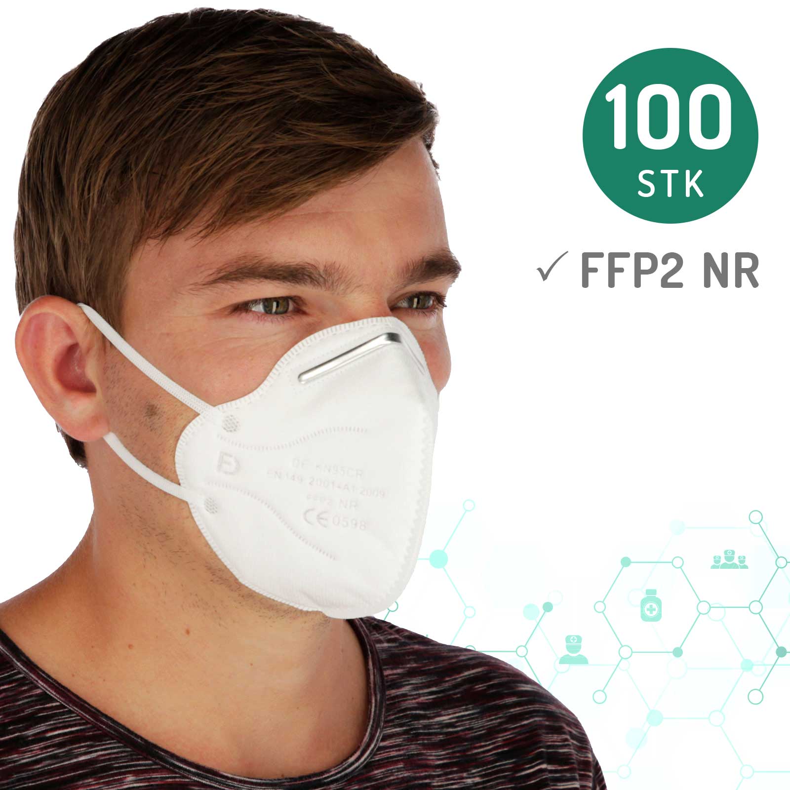 100x Mascherina respiratoria FFP2 senza valvola