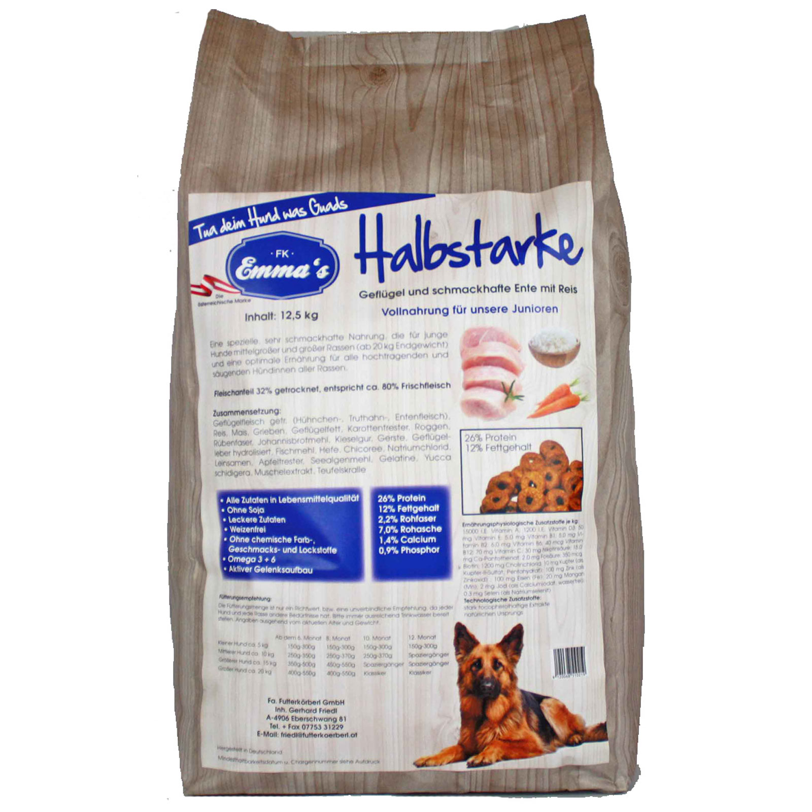 Emmas Halbstarke Crocchette per cani junior con pollo, anatra e riso 12,5 kg