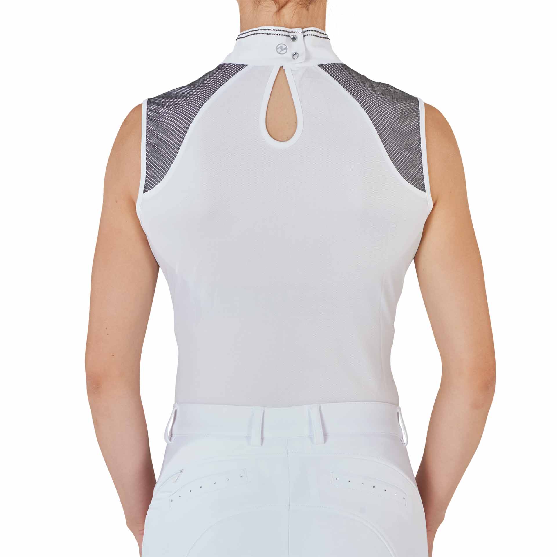 BUSSE Camicia da torneo equitazione SALEA, senza maniche XS bianco/grigio