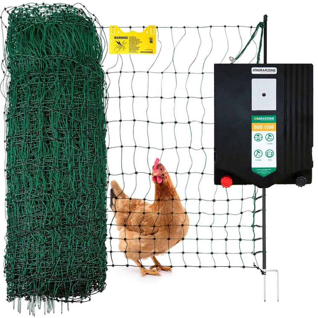 Agrarzone kit recinto per pollame DUO 1500 12V/230V, 2J, rete 50m x 112cm, verde